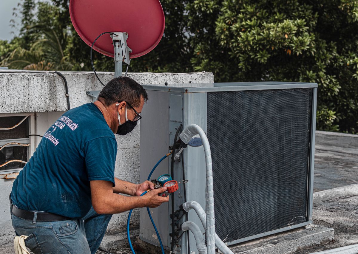 A technician working on site
