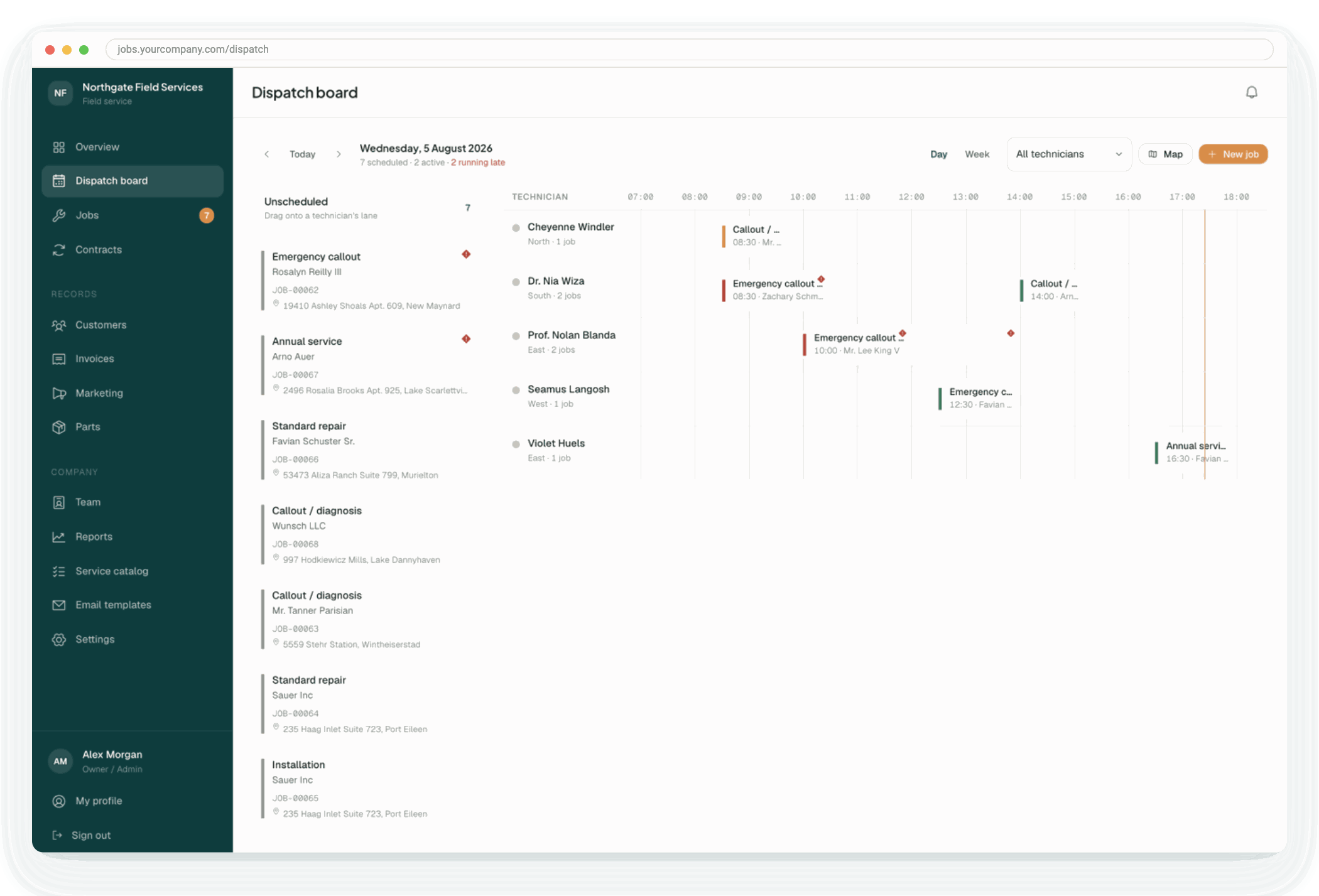 The dispatch board in a browser